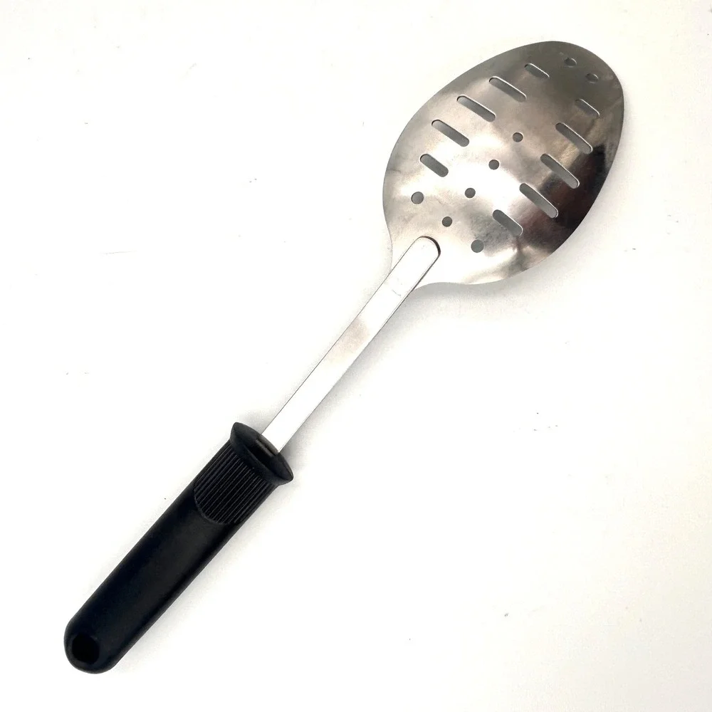 Vintage EKCO Slotted Serving Spoon Stainless Steel Black Handle 12